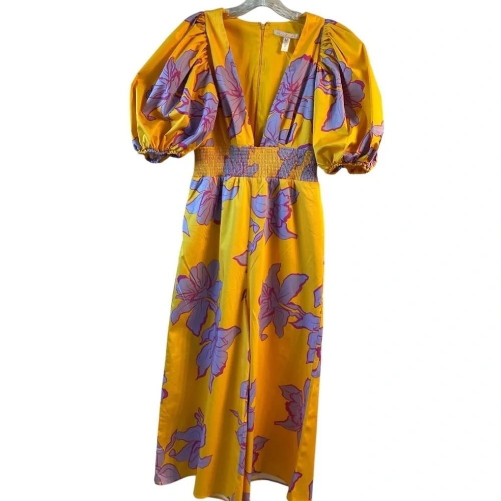 Anthropologie Hutch Yellow Floral Jumpsuit with Purple Accents - Picture 5 of 9